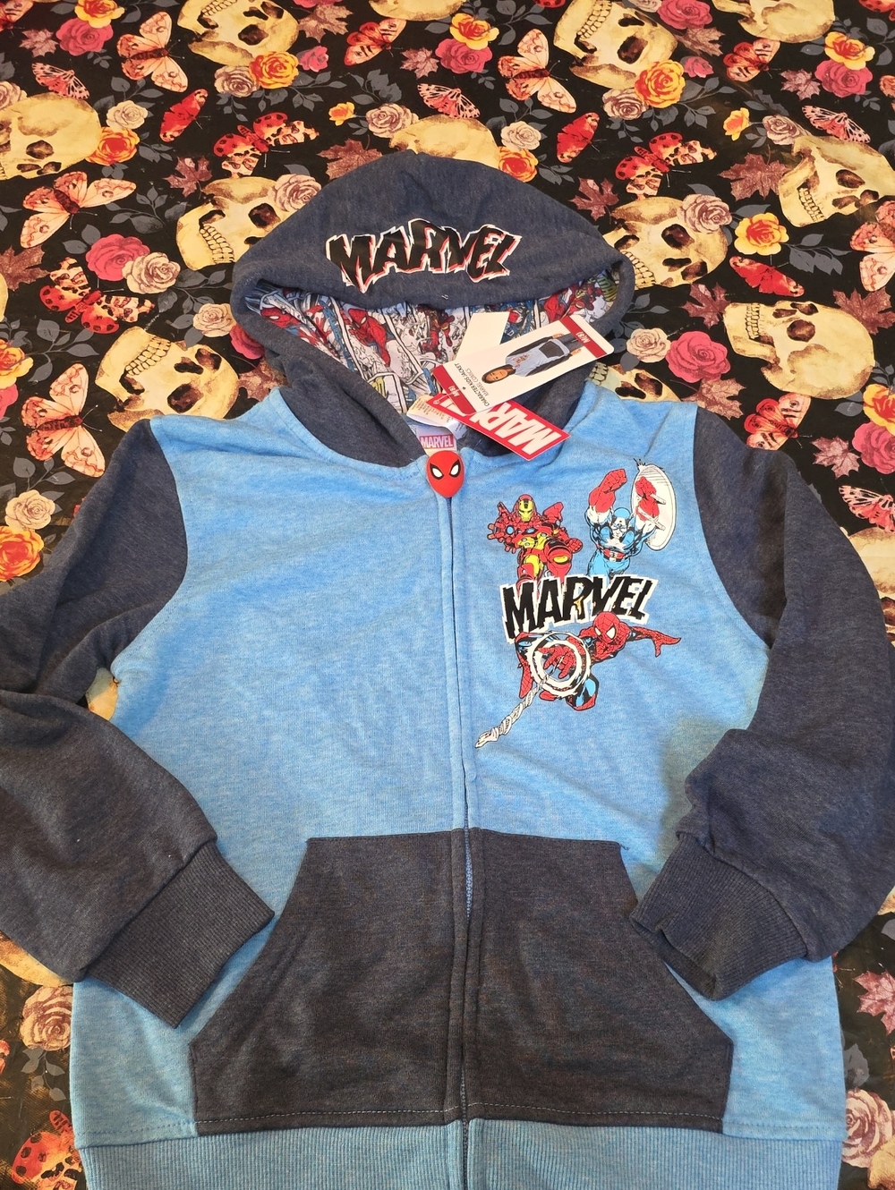 Marvel Boys Blue & Navy Hooded Zip-Up Sweatshirt with Superhero Graphics